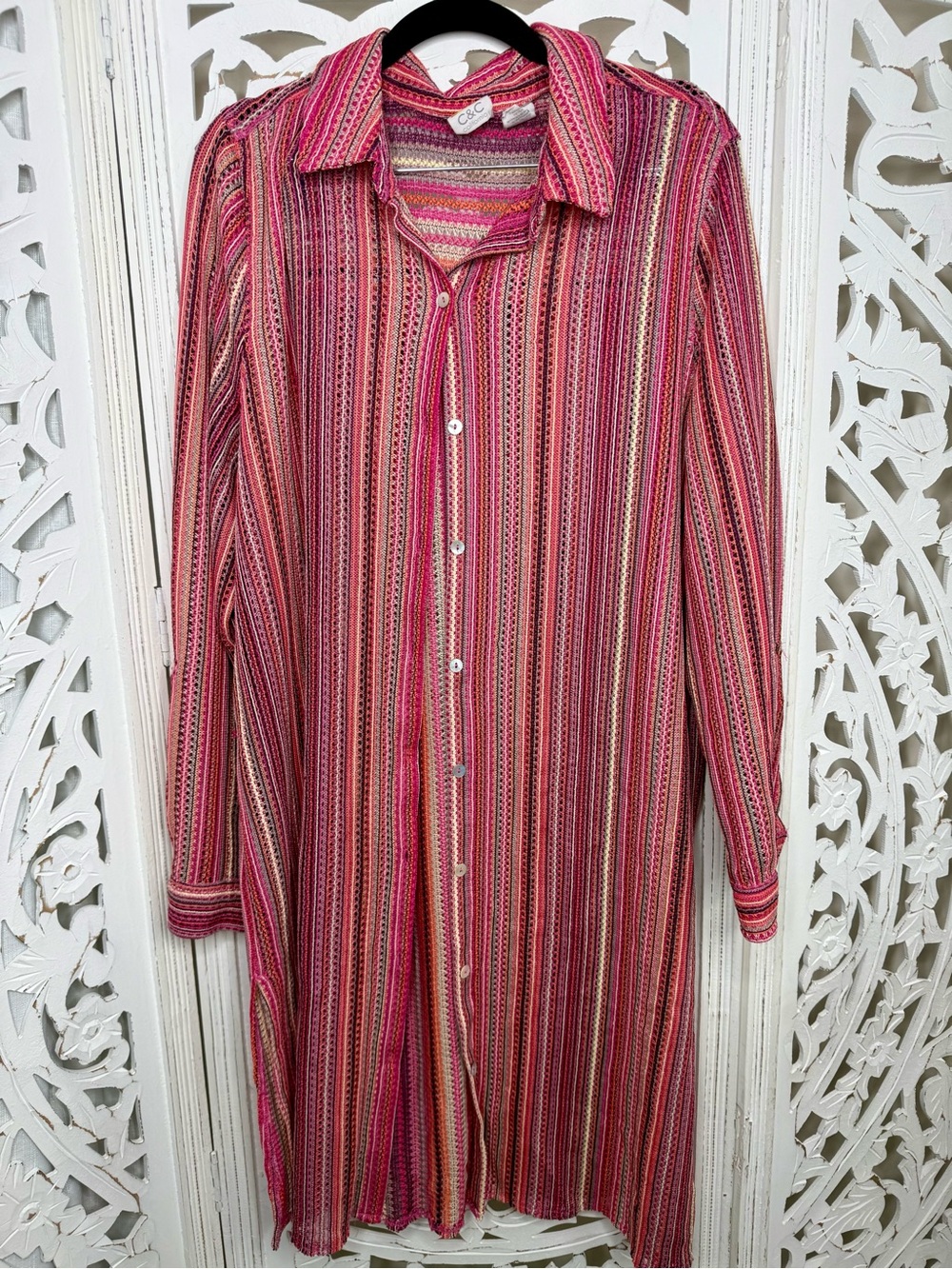 C&C California Pink Striped Button-Up Shirt Dress